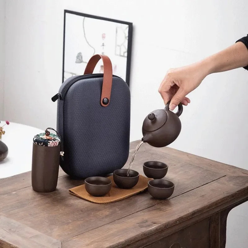 Purple Clay Travel Tea Set — 1 Pot & 4 Cups
