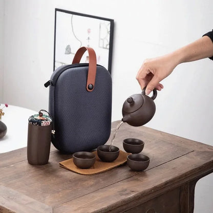 Purple Clay Travel Tea Set — 1 Pot & 4 Cups