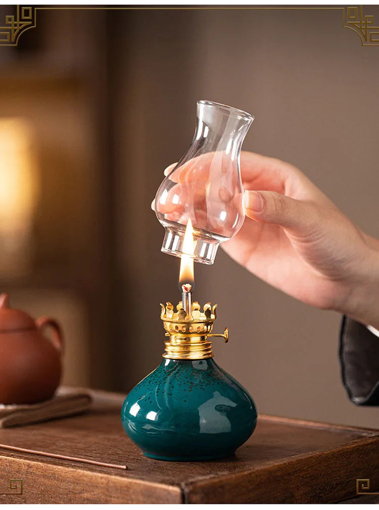 Traditional Ceramic Butter Oil Lamp - Aromatic Incense Burner and Ambient Night Light - Your Ritual Hub 