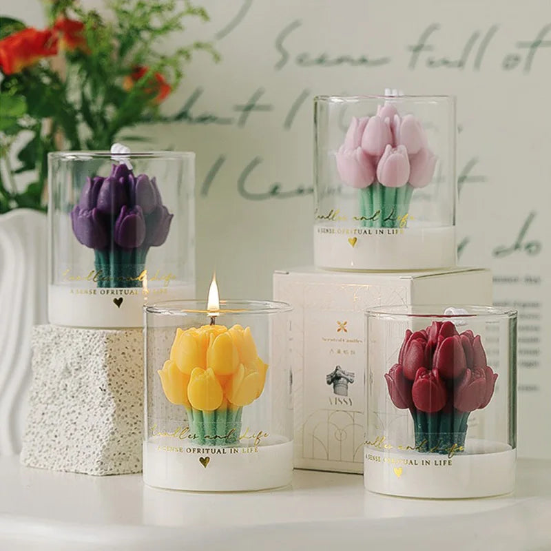 Handmade Tulip Bouquet Candle Scented Candle Aromatherapy Soy Wax Candle - Your Ritual Hub 
