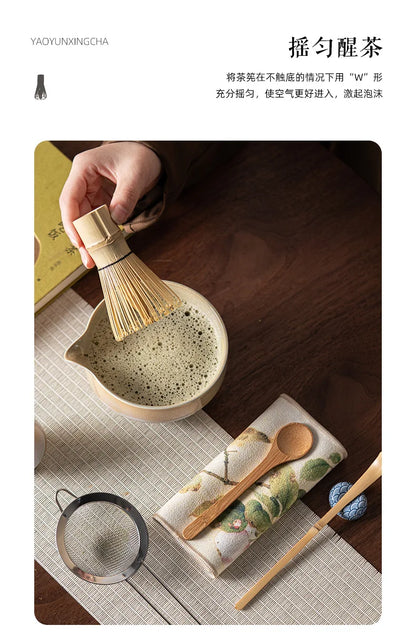 2025 Vintage Matcha Set 4pcs Ceramic Spout Bowl Whisk Bamboo Chasen