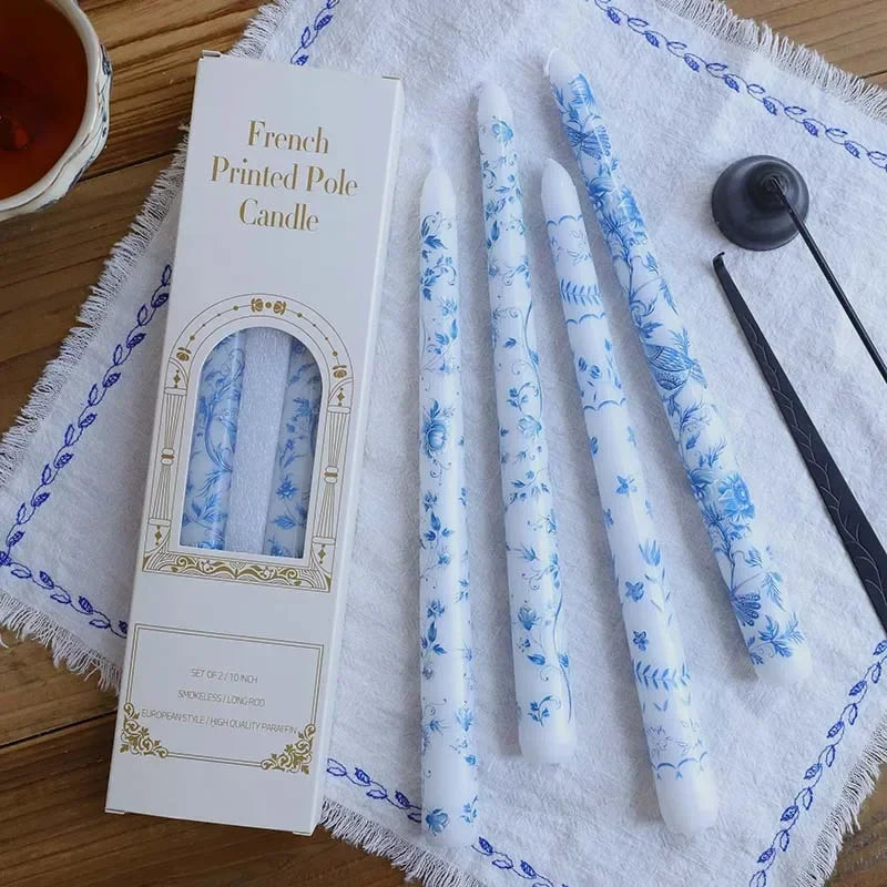 European Printed Long Taper Candles — Smokeless