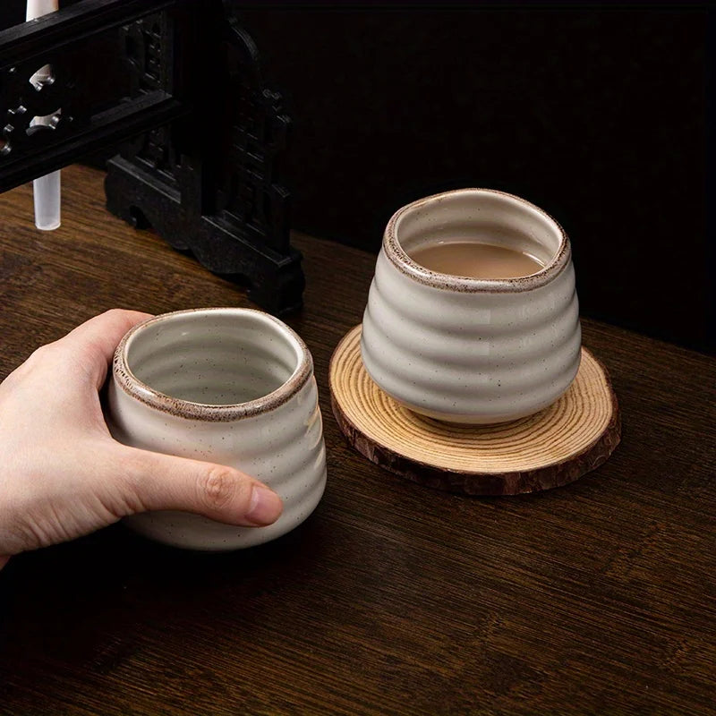 Kiln-Turned Ceramic Matcha Cups – Set of 2 Handleless Kung Fu Tea Cups