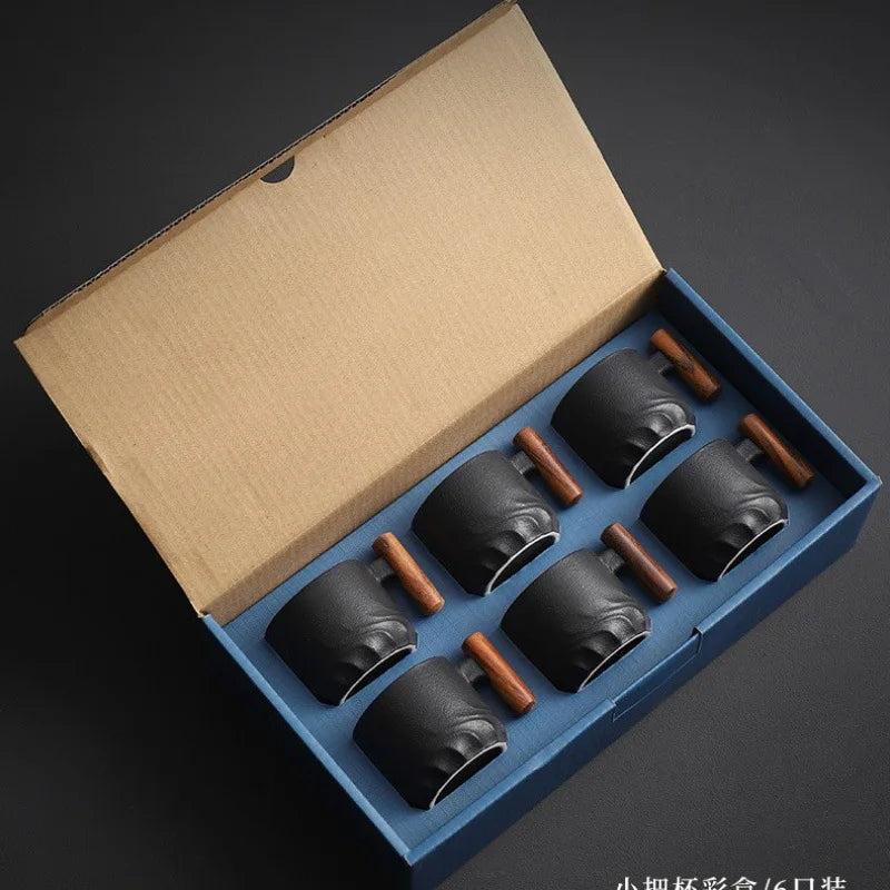 6pcs Set Ceramic Retro Espresso Coffee Cup With Wooden Handle - Your Ritual Hub 