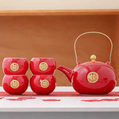 Red Ceramic Teaware Suit Chinese Handmade