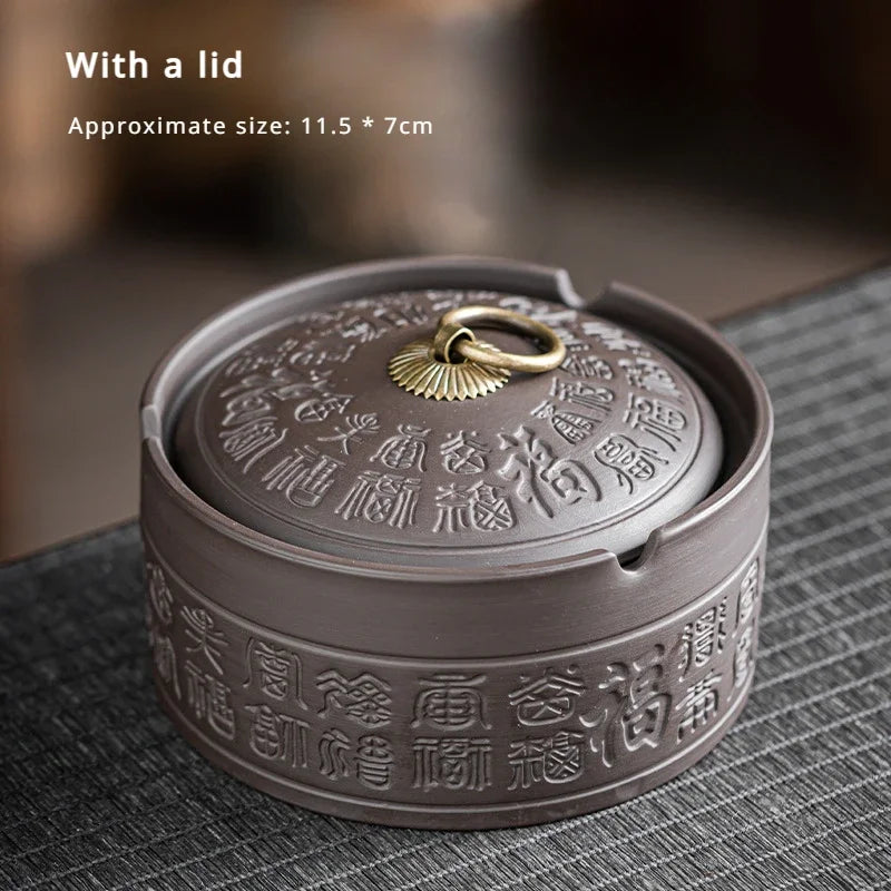 Classical Purple Clay Ashtray with Cover, Two Styles