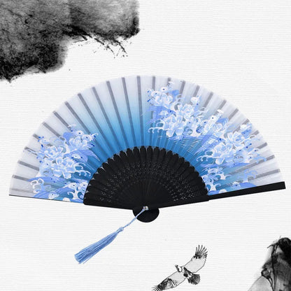 Silk & Bamboo Floral Folding Fan – Oriental Hand Fan for Ritual, Gifting & Decor