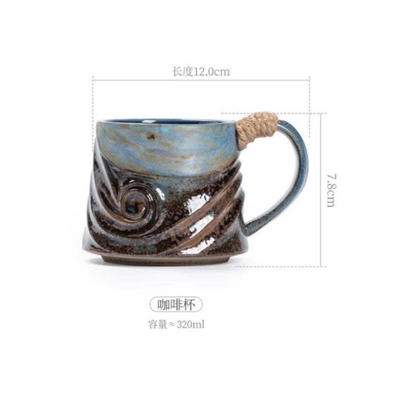 Creative Spiral Hemp Rope Ceramic Cup Retro Rough Pottery Coffee Cup - Your Ritual Hub 