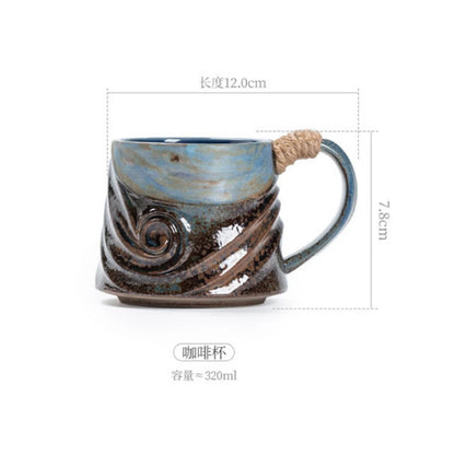 Creative Spiral Hemp Rope Ceramic Cup Retro Rough Pottery Coffee Cup