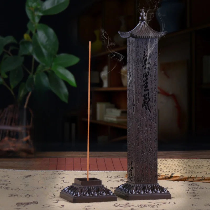 Tea Ceremony Large Vertical Incense Burner Scripture Alloy Column