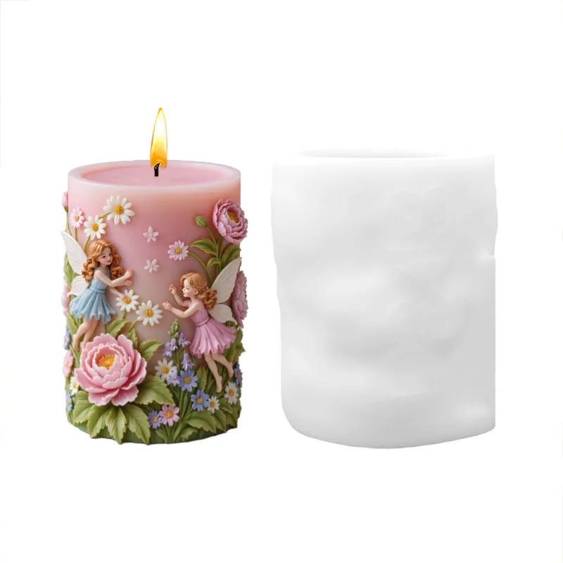 Flower Border Twin Elves Candle Mold Silicone DIY - Your Ritual Hub 