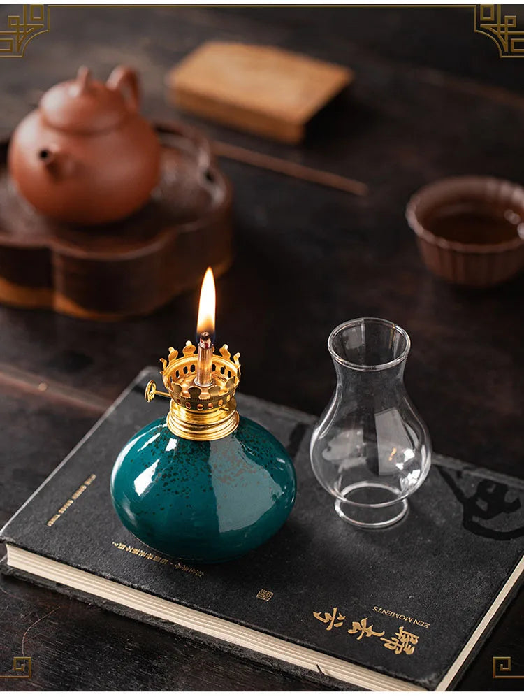 Traditional Ceramic Butter Oil Lamp - Aromatic Incense Burner and Ambient Night Light - Your Ritual Hub 
