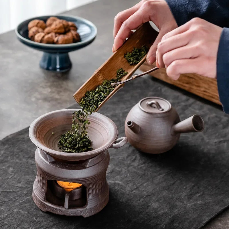 3-in-1 Ceramic Tea Warmer Stove – Coarse Pottery Fragrance Dispenser & Candle Holder