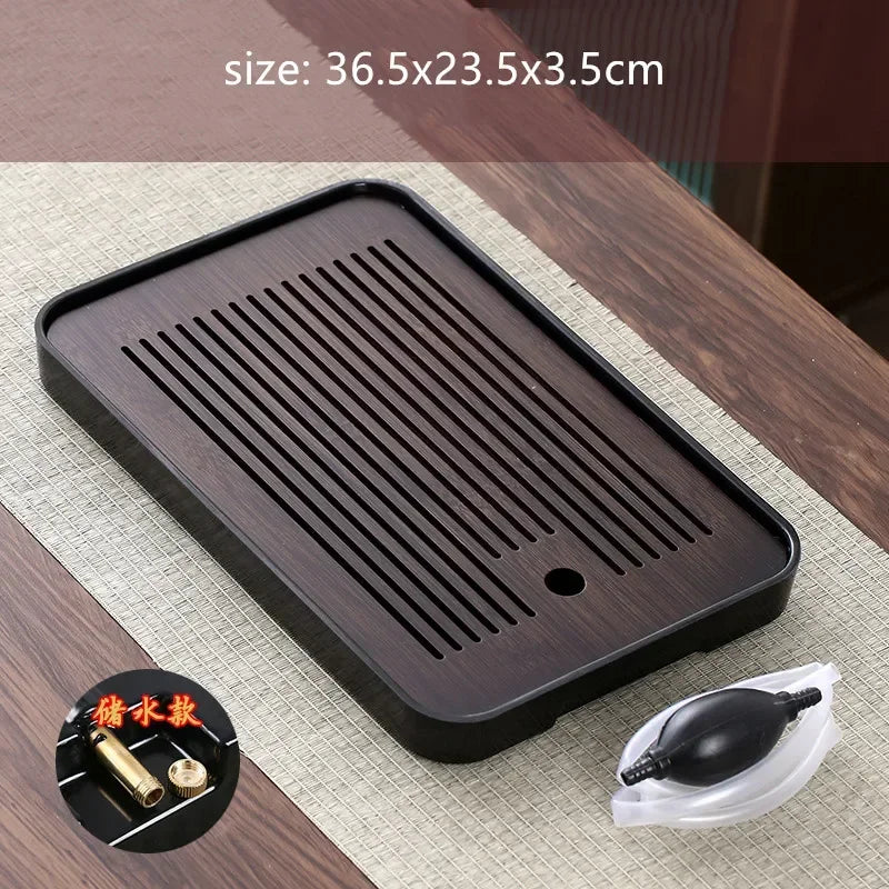 Bamboo Tea Tray with Water Storage & Drainage