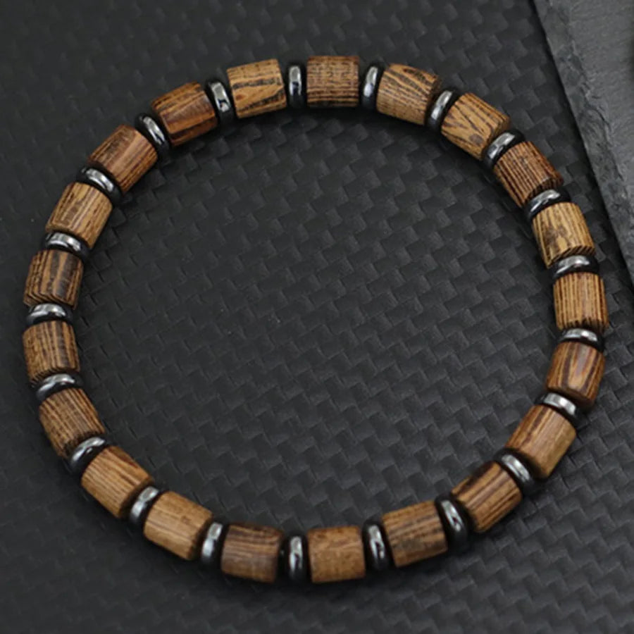 Noter Natürliches Holzarmband für Herren A Grade Hämatit Stein Handgefertigt Meditation Spirituelle Heilung Armband Kreuz Strang Armband