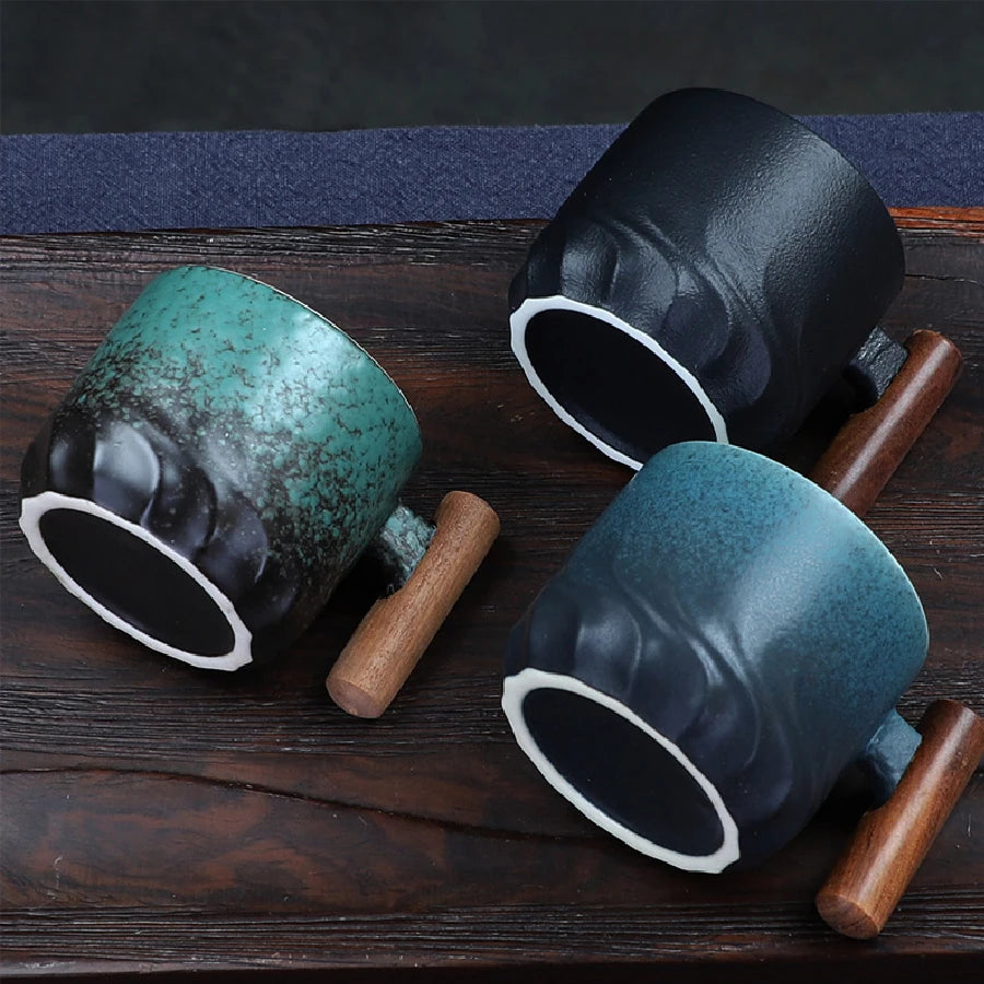 Creative Handmade Exquisite Coffee Cup Vintage Coffee Cup With Wooden Handle