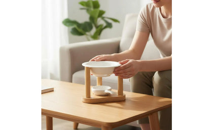 Ceramic Oil Warmer Bamboo Frame Wooden Aroma Lamp