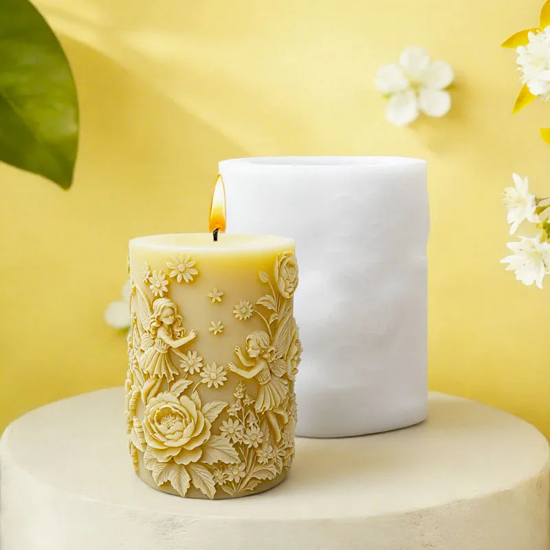 Flower Border Twin Elves Candle Mold Silicone DIY - Your Ritual Hub 