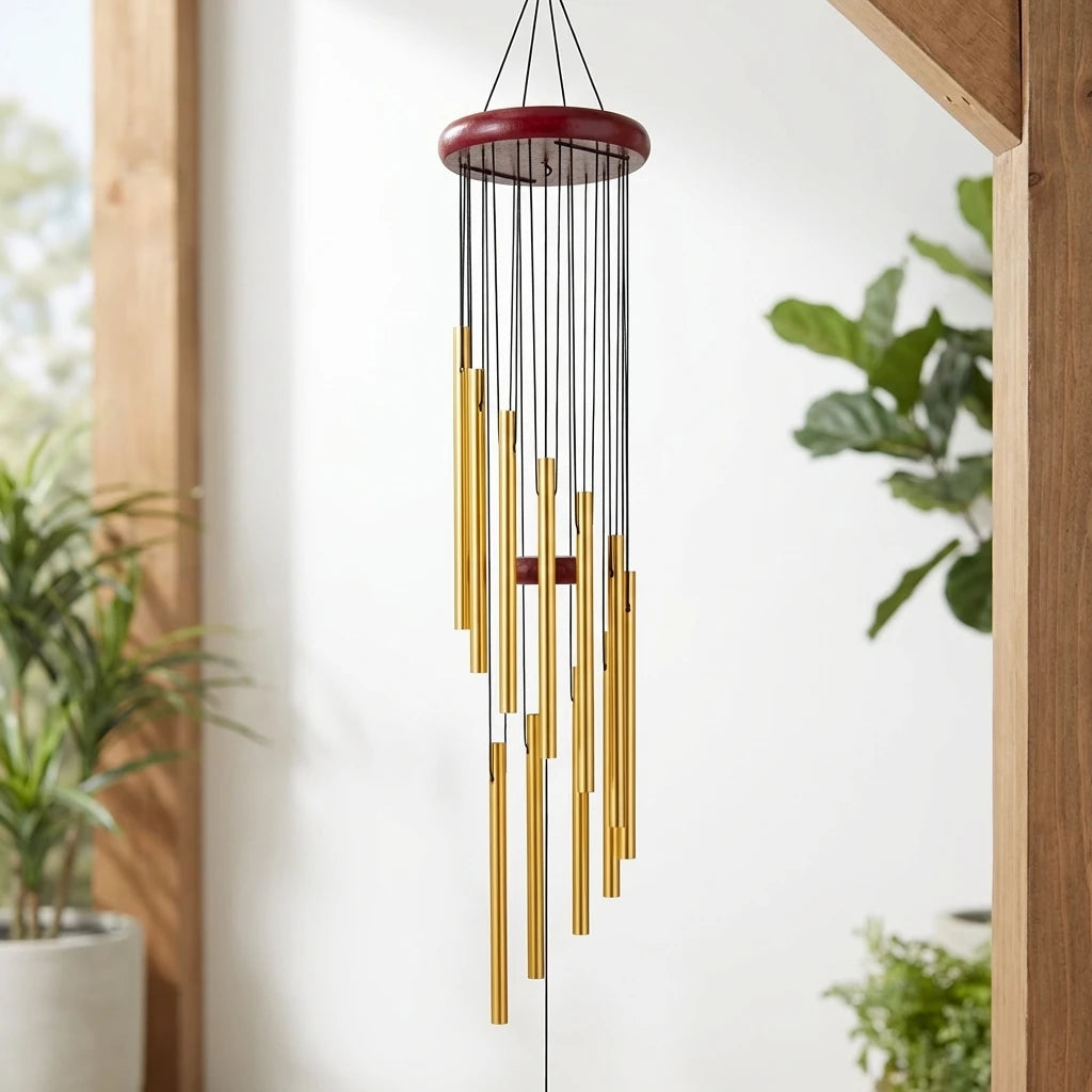 12-Tube Aluminum Alloy Wind Chimes with Hanging Hook, Golden & Silver Bells for Garden, Patio & Meditation Decor