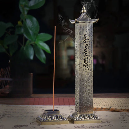 Tea Ceremony Large Vertical Incense Burner Scripture Alloy Column