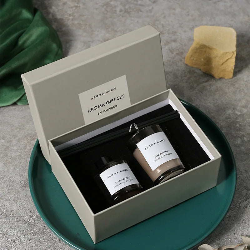 2Pcs Gift Box Set Aromatherapy Essential Oil Rattan Handmade Clear Scented Candle Lamp - Your Ritual Hub 