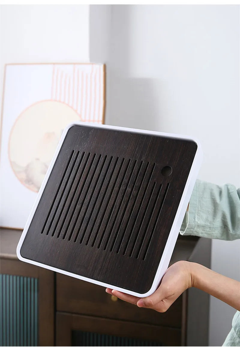 Bamboo Tea Tray with Water Storage & Drainage