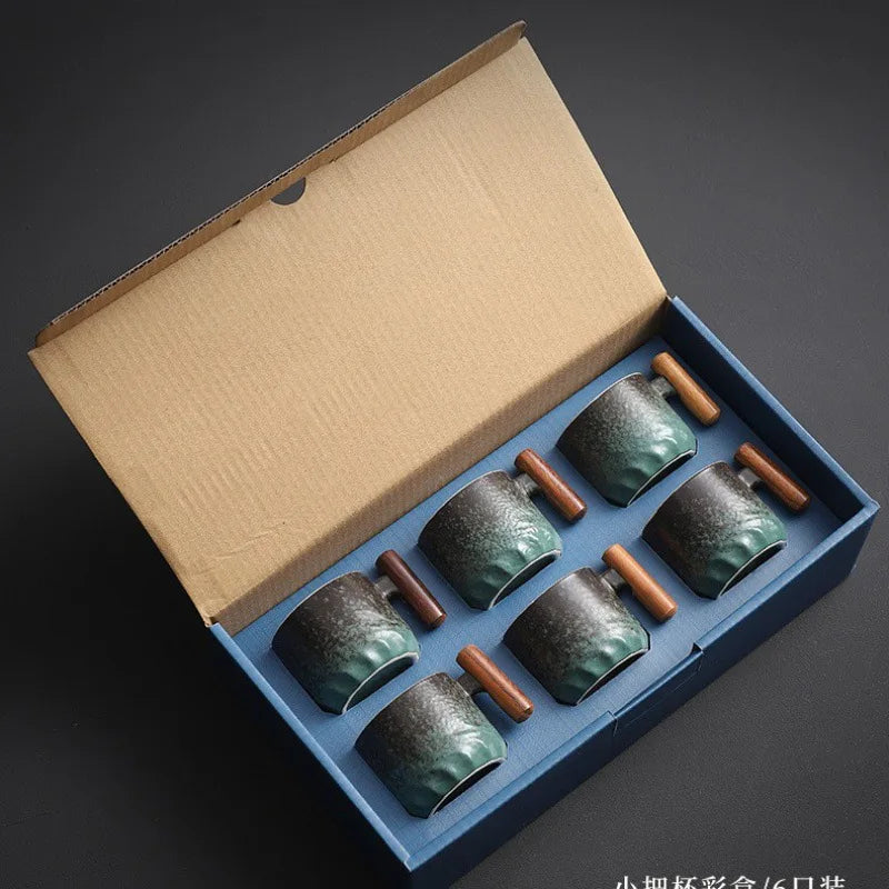 6pcs Set Ceramic Retro Espresso Coffee Cup With Wooden Handle - Your Ritual Hub 