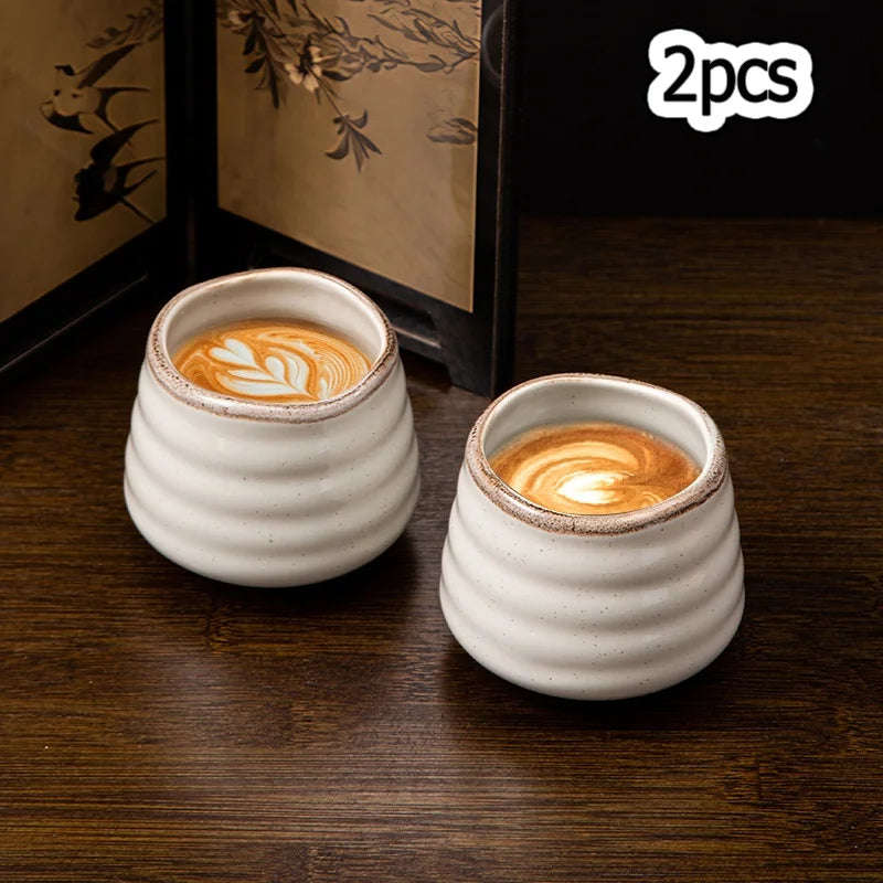Kiln-Turned Ceramic Matcha Cups – Set of 2 Handleless Kung Fu Tea Cups