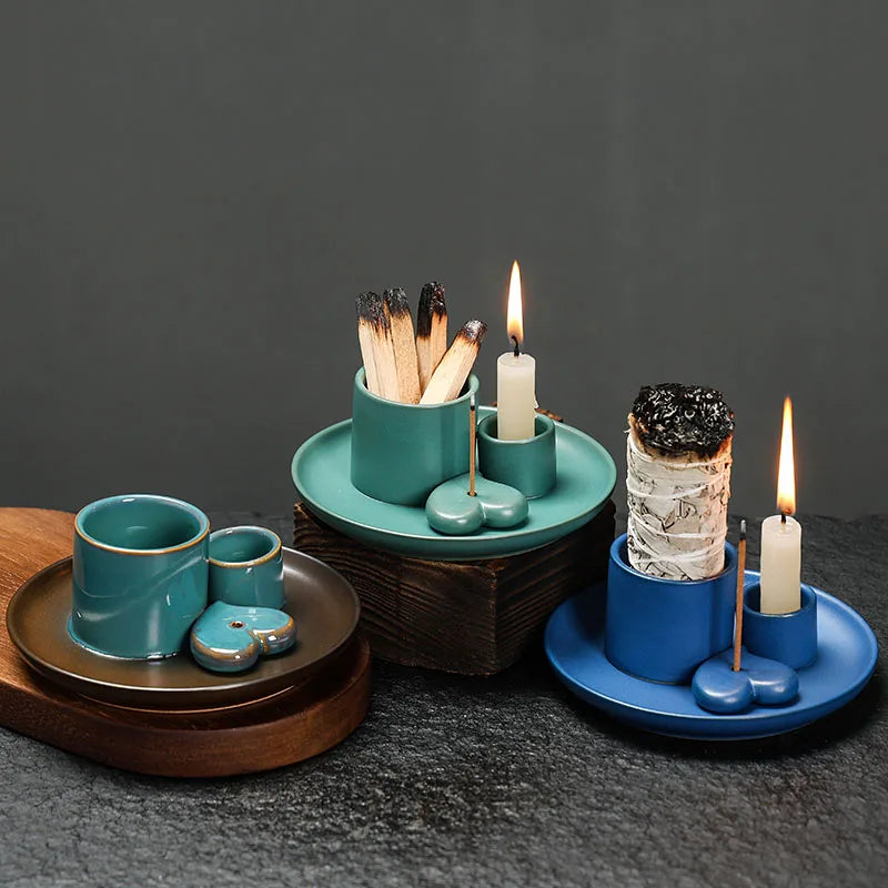 4-in-1 Ceramic Incense & Sage Burner Set - Your Ritual Hub 