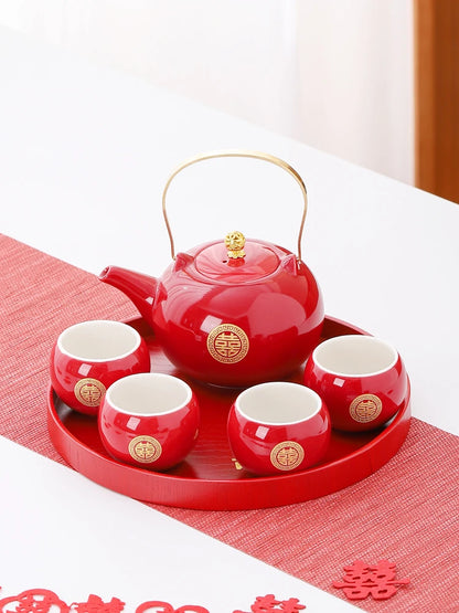 Red Ceramic Teaware Suit Chinese Handmade