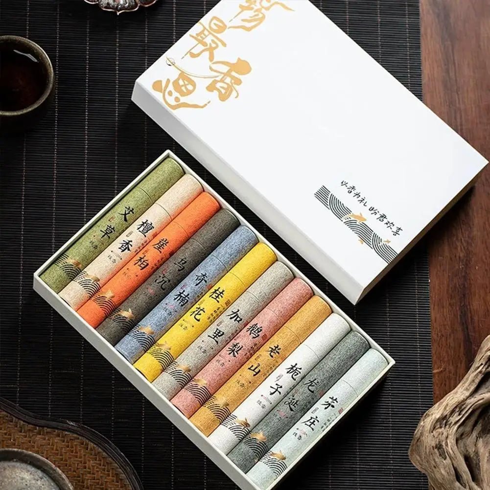 Chinese 12 kinds of scented Incense Stick Gift Box Set natural linear Aromatherapy - Your Ritual Hub 