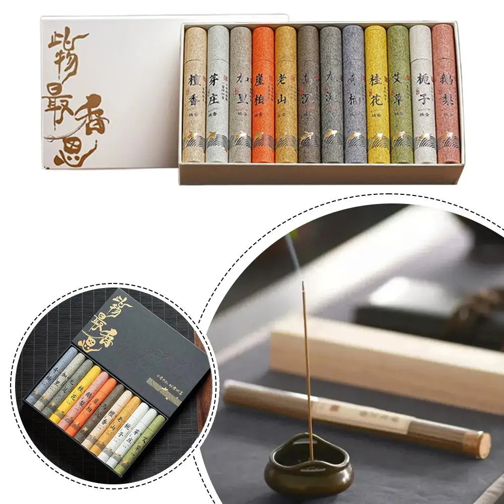 Chinese 12 kinds of scented Incense Stick Gift Box Set natural linear Aromatherapy - Your Ritual Hub 