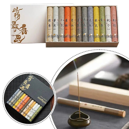 Chinese 12 kinds of scented Incense Stick Gift Box Set natural linear Aromatherapy