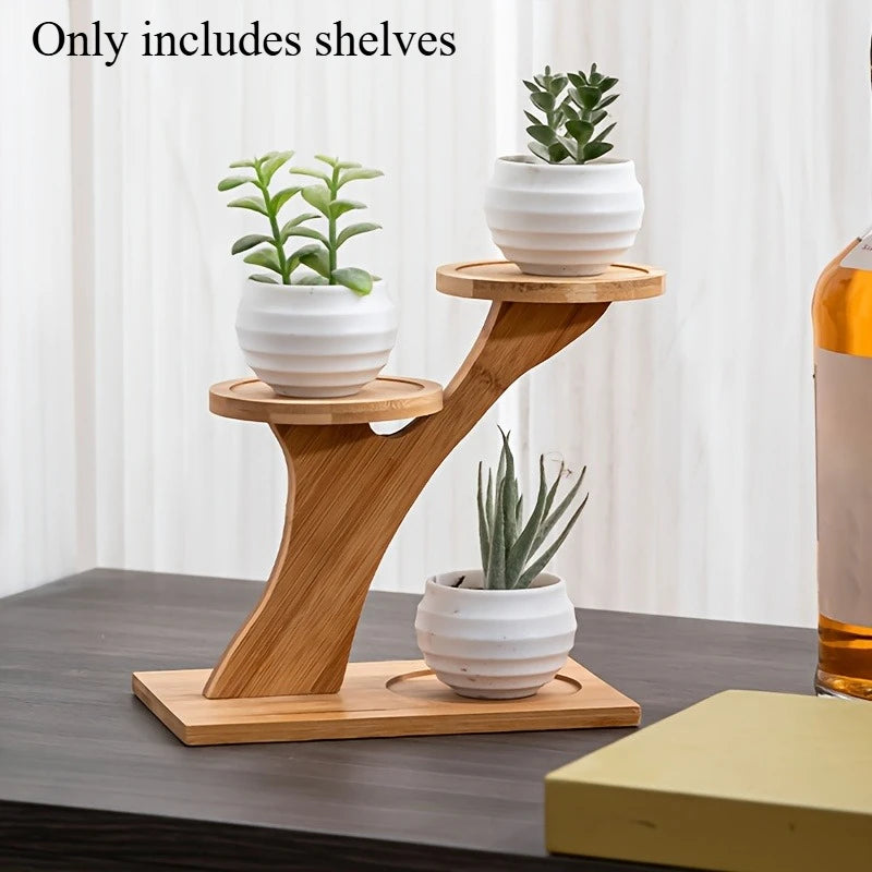 2-Tier Bamboo Plant Stand, 3-Pot Wooden Flower Shelf & Display Rack for Altar Decor, Succulents & Indoor Herbs