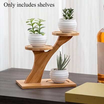 1pc 2-Tier Bamboo Stand,Bamboo Shelf for Home/Office, Compact Design,Perfect for Home and Office Desktop and Balcony Decor