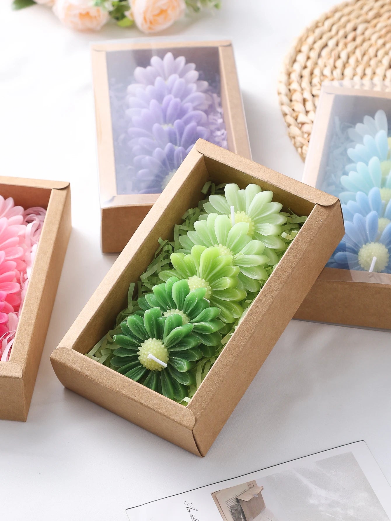 Gradient Macaron Daisy Soy Wax Candle Set