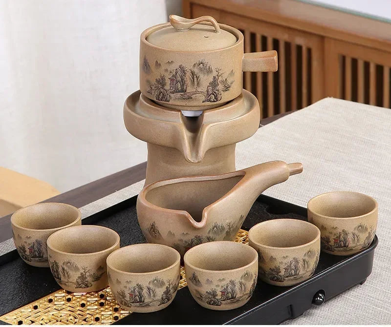8 Pcs Set Semi Automatic Tea Sets Chinese  Ceramic