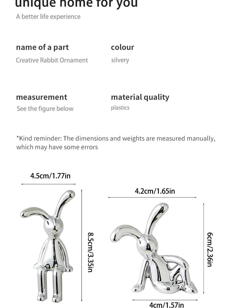 Silver Chrome Rabbit Duo Figurines – Set of 2 Sculptural Decor Statues