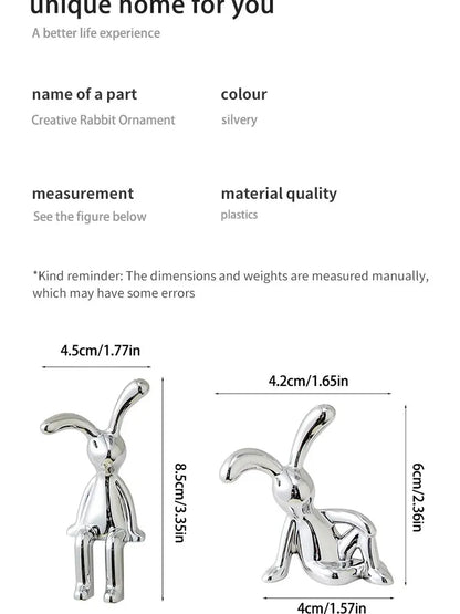 Silver Chrome Rabbit Duo Figurines – Set of 2 Sculptural Decor Statues