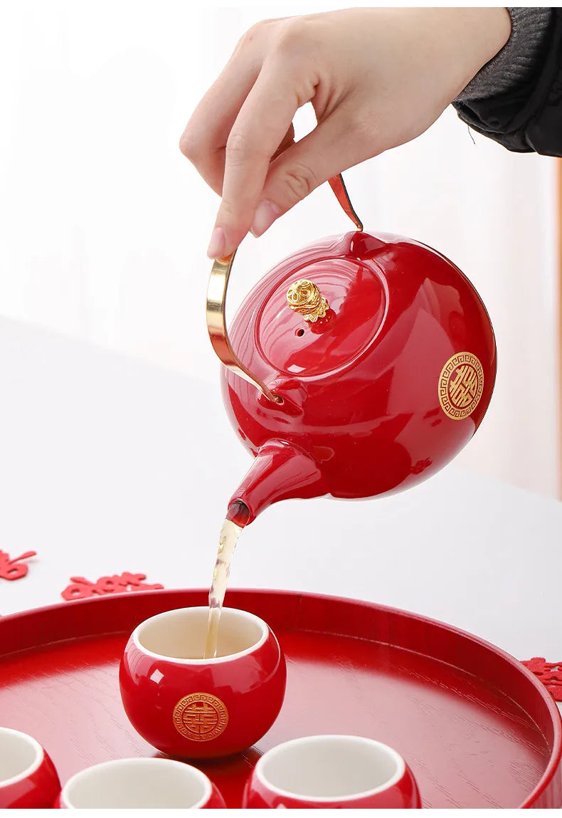Red Ceramic Teaware Suit Chinese Handmade