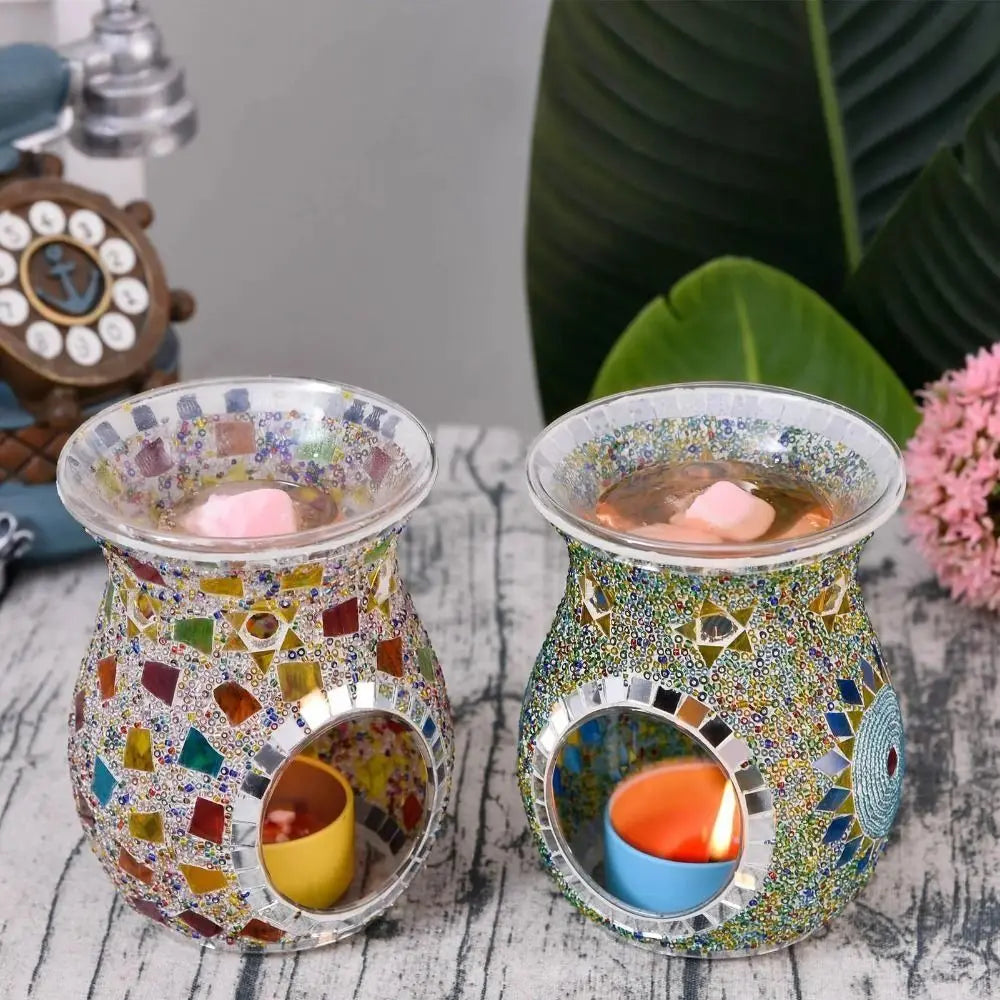 Handmade Mosaic Glass Aroma Lamp – Stained Glass Oil Burner & Candle Holder