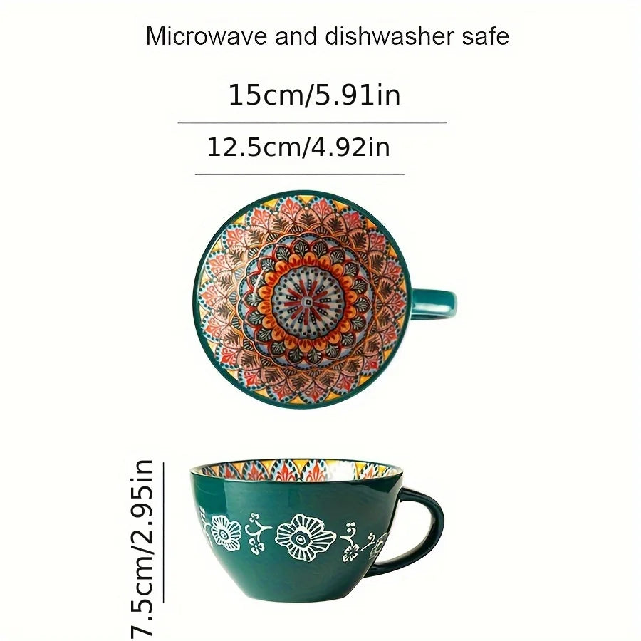 1pc 450ml/15oz Bohemian Ceramic Coffee Mug, Boho Style for Matcha - Your Ritual Hub 