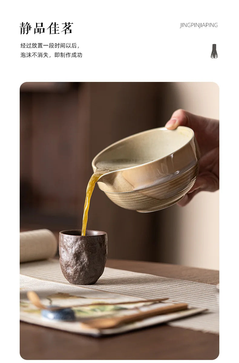 2025 Vintage Matcha Set 4pcs Ceramic Spout Bowl Whisk Bamboo Chasen