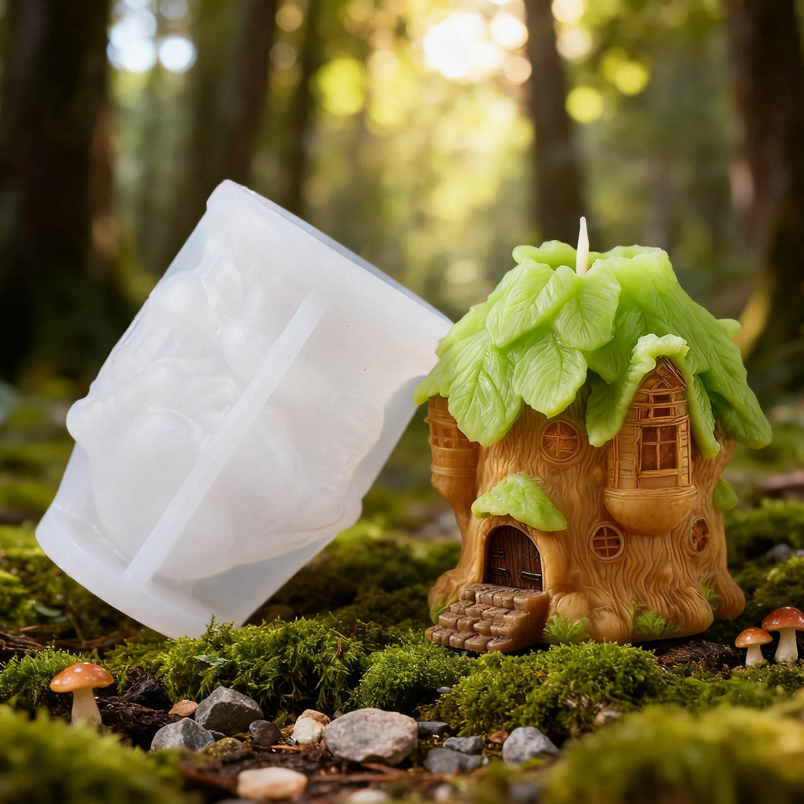 Forest-themed treehouse candle mold, 3D treehouse craft, homemade fairytale - Your Ritual Hub 