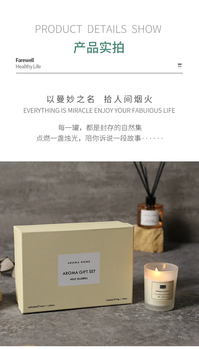 2Pcs Gift Box Set Aromatherapy Essential Oil Rattan Handmade Clear Scented Candle Lamp - Your Ritual Hub 