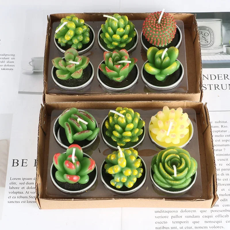 12pcs Mini Cactus Candles Succulent Greenery Candles Flameless - Your Ritual Hub 