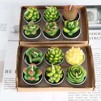 12pcs Mini Cactus Candles Succulent Greenery Candles Flameless