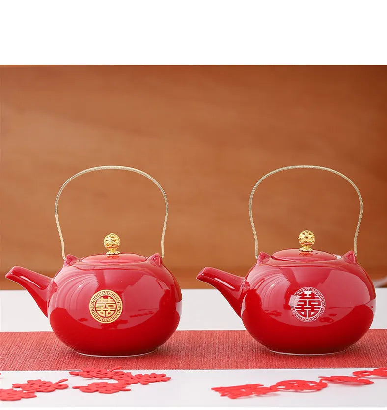 Red Ceramic Teaware Suit Chinese Handmade