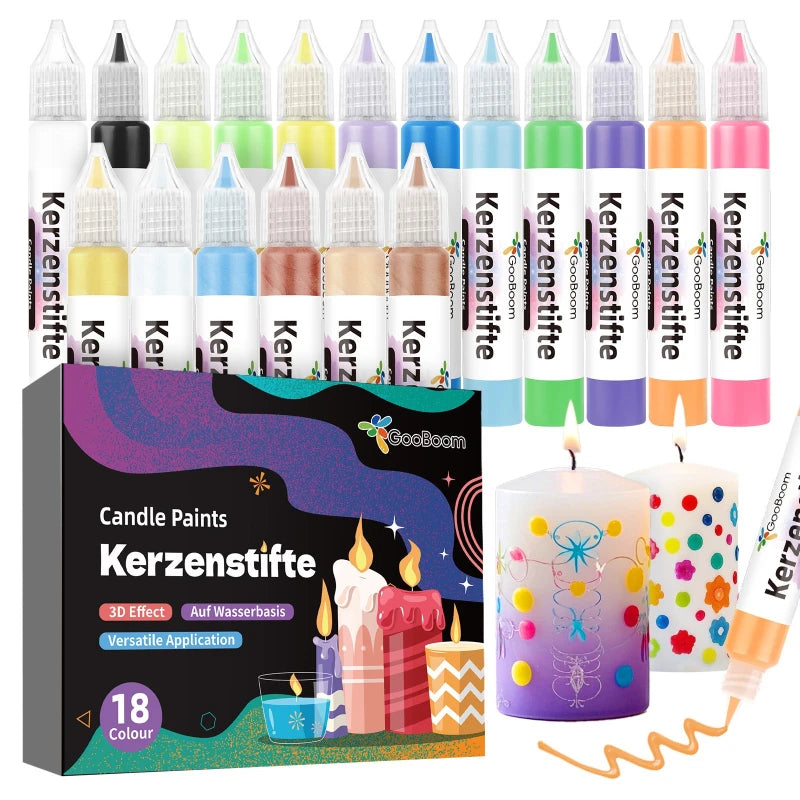 3D Candle Paint Pen Set – 18 Colors for DIY Candle Decorating & Craft Art