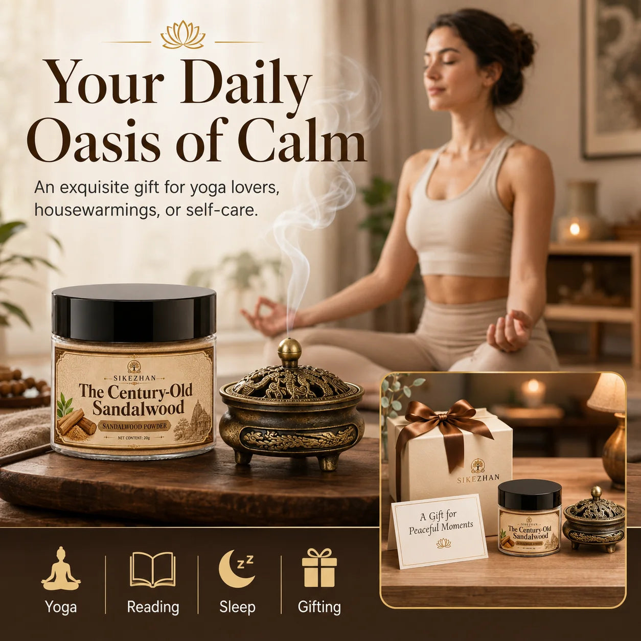 Pure Sandalwood Incense Powder Kit – with Vintage Brass Dragon Censer